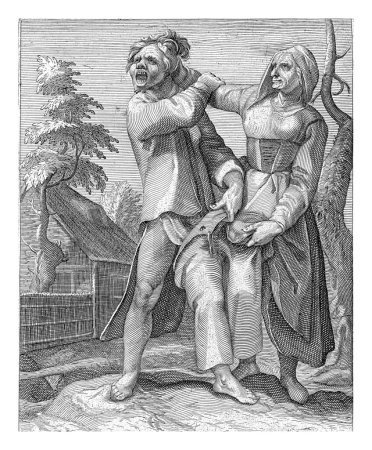 Téléchargez les photos : La bataille des pantalons, Nicolaas Braeu, d'après Karel van Mander (I), v. 1608 - c. 1666 Représentation symbolique de la lutte dans le mariage. - en image libre de droit