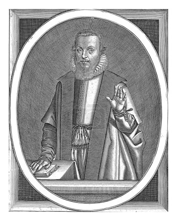 Téléchargez les photos : Portrait de Herman Ravensperger, Gerrit Muntinck, 1618 Portrait de Herman Ravensperger, théologien à Groningue, à l'âge de 32 ans. Sa main droite repose sur une Bible ouverte. - en image libre de droit