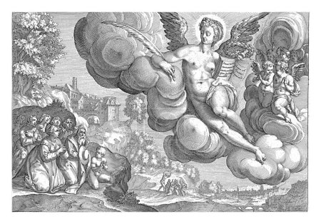 Téléchargez les photos : La vérité en tant que souveraine du monde, Zacharias Dolendo, d'après Karel van Mander, 1600 - 1652 La personnification de la vérité est assise sur un nuage, à côté d'elle un groupe d'anges. - en image libre de droit