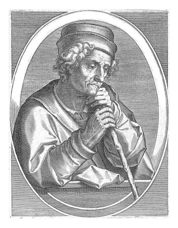 Photo for Elisa, Cornelis Galle (I), after Jan van der Straet, 1613 The prophet Elisha with a walking stick, in oval with Latin inscription. - Royalty Free Image