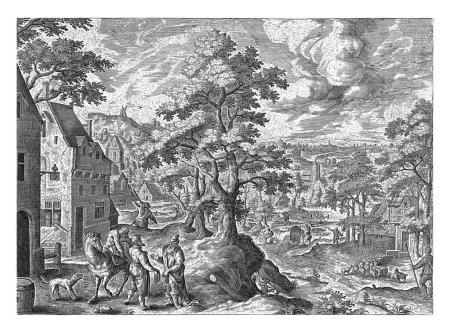 Photo for The Good Samaritan Drops Off the Wounded Traveler at an Inn, Crispijn van de Passe (I), after Hans Bol, 1588 - 1589 The Good Samaritan pays an innkeeper to continue nursing the wounded traveler. - Royalty Free Image