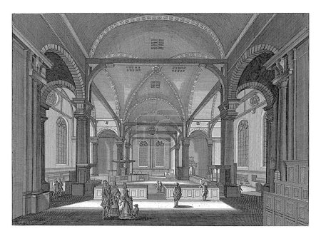 Foto de Interior del Noorderkerk en Amsterdam, visto al norte, Jan Goeree, 1680 - 1731 El interior del Zuiderkerk en Amsterdam, visto al norte. En primer plano algunos feligreses. - Imagen libre de derechos