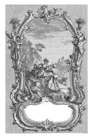 Foto de Pastor y mujer con el niño, Carl Albert von Lespilliez, después de Francois de Cuvillies (Sr.), 1745 Una mujer sentada con el niño habla con un pastor con el personal. - Imagen libre de derechos