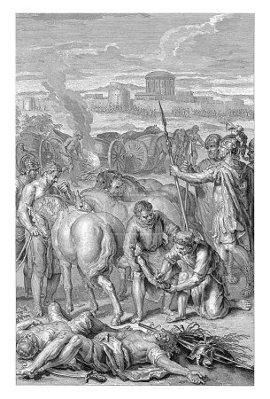 Foto de Josué paraliza los caballos y quema los carros de las naciones, Pieter Sluyter, después de Gerard Hoet (I), 1720 - 1728 Los reyes del norte son derrotados por Josué. - Imagen libre de derechos
