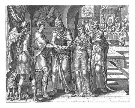 Photo for Marriage of Tobias and Sara, anonymous, after Maarten van Heemskerck, 1556 - 1633 Raguel marries Tobias and Sara, while the Archangel Raphael and Raguel's wife Edna look on. - Royalty Free Image