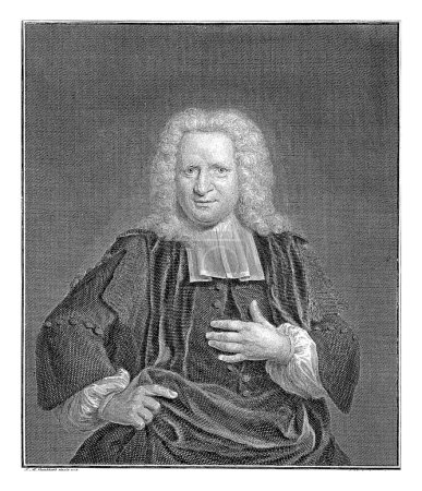 Photo for Half-length portrait of Petrus van Musschenbroek. Below the portrait are name and data in two lines in Latin and below that a six-line text in Latin. - Royalty Free Image
