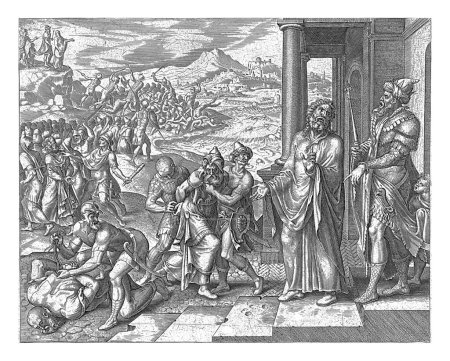 Foto de Masacre de los sacerdotes de Baal, Felipe Galle, después de Maarten van Heemskerck, 1567 Elías ordena que todos los sacerdotes de Baal sean capturados y llevados al río Kishon. - Imagen libre de derechos