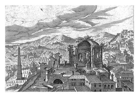 Foto de Vista de Palestrina y el templo de Fortuna, Hendrick van Cleve, 1585 Vista de la ciudad de Palestrina y las ruinas del templo de Fortuna. - Imagen libre de derechos