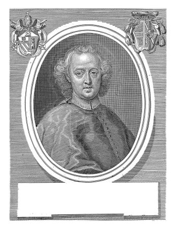 Téléchargez les photos : Portrait du cardinal Sigismund von Kollonitsch, Gasparo Massi, 1727 - 1731 En haut à gauche et en haut à droite un blason. - en image libre de droit