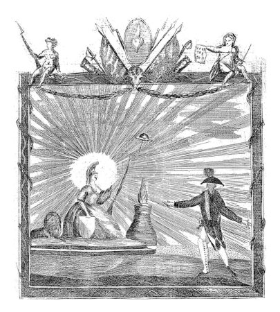 Téléchargez les photos : Allégorie du Schuttererij en de Vrijheid, 1786, anonyme, 1786 Allégorie avec un milicien debout devant la liberté néerlandaise, rayonnant de soleil, assis sur un autel, 1786. - en image libre de droit