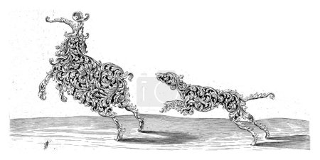 Téléchargez les photos : Bélier poursuivi par chien, Anthonie de Winter (éventuellement), d'après Wolfgang Hieronimus von Bammel, 1698 Un chien poursuit un bélier fuyant vers la gauche. - en image libre de droit