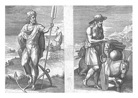 Téléchargez les photos : Les ancêtres Zebulon et Issachar, Johann Sadeler (I), d'après Crispijn van den Broeck, 1639 A gauche l'ancêtre Zebulon, le dixième fils de Jakob. - en image libre de droit