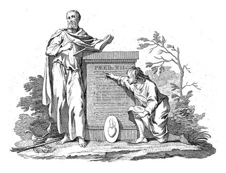 Foto de Viñeta con Eclesiastés Doce, Theodoor Koning, después Jacobus Buys, 1777 En el medio una piedra con predicador 12 en ella. - Imagen libre de derechos
