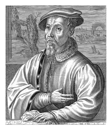 Téléchargez les photos : Portrait de Matthys Cock, Hendrick Hondius (I), 1610 Demi-portrait à gauche de Matthys Cock. En dessous du portrait se trouvent le nom et six lignes en latin. - en image libre de droit