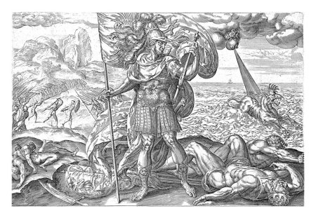 Photo for The Roman Empire, Johannes Wierix, after Gerard van Groeningen, 1559 - before 1574 A Roman soldier triumphs on the battlefield. At his feet lie defeated men. - Royalty Free Image