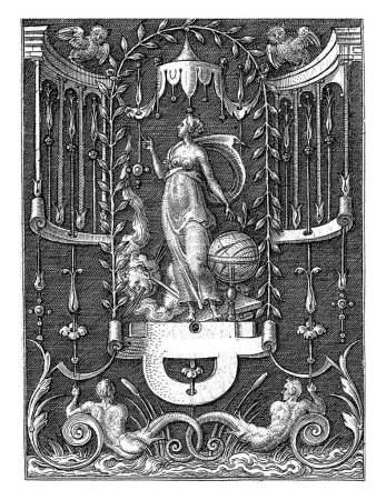 Téléchargez les photos : Astrologie, Etienne Delaune, 1528 - 1583 Astrologie avec une sphère céleste à ses pieds. Au milieu ci-dessous se trouvent deux hommes avec des queues de poisson. - en image libre de droit