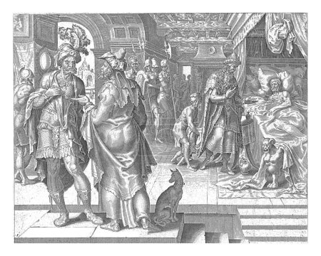 Téléchargez les photos : Jonadab conseille Amnon, Philips Galle, après Maarten van Heemskerck, 1559 Jonadab conseille à son cousin Amnon de se coucher malade et de demander la présence de Tamar. - en image libre de droit