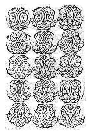 Foto de Quince Monogramas de Letras (ABC-ABR), Daniel de Lafeuille, c. 1690 - c. 1691 De una serie de 29 hojas parcialmente numeradas con monogramas numéricos. - Imagen libre de derechos