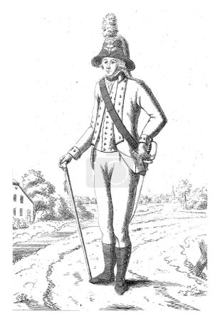 Foto de Landzaat, 1794, Hendrik Willem Caspari, 1794 Un landzaat, de pie con un bastón en la mano, en una carretera rural. El cuerpo fue fundado en la provincia de Holanda en 1794. - Imagen libre de derechos