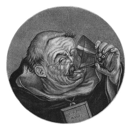 Photo for Drinking Dominican, Jacob Gole, after Cornelis Dusart, 1693 - 1700 A Dominican drinks a glass of wine. Around his neck a chain with a sign on which the text Ora pro nobis. - Royalty Free Image