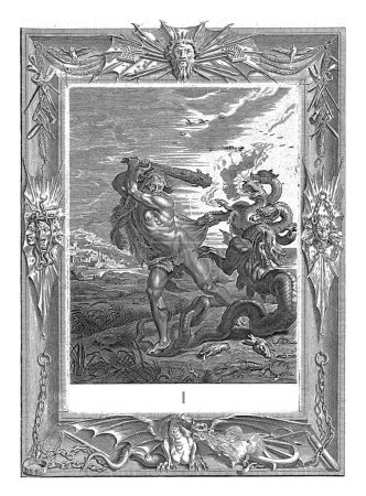 Foto de Hércules mata la hidra de Lerna, Bernard Picart (taller de), después de Bernard Picart, 1731 Hércules ataca la hidra de Lerna con un club elevado. - Imagen libre de derechos