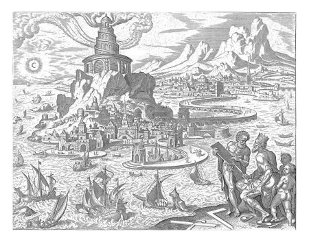 Téléchargez les photos : Phare d'Alexandrie, Philips Galle, d'après Maarten van Heemskerck, 1581 - 1633 Le phare de la ville d'Alexandrie. Pour autant que l'on sache, le premier phare jamais construit. - en image libre de droit