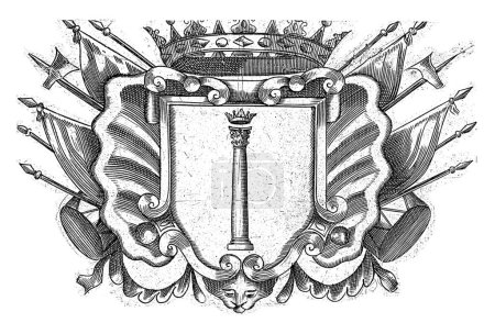 Foto de Escudo de armas, Camillo Cungi, 1597 - 1649 Un escudo de armas con texto de tipografía debajo. - Imagen libre de derechos