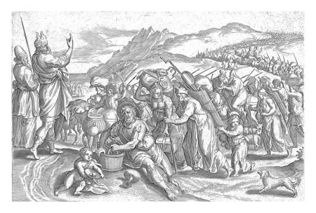 Téléchargez les photos : Exode d'Egypte, Johann Sadeler (I), d'après Marten van Cleve (I), 1639 Au premier plan Moïse et Aaron accompagnant leur peuple à la terre promise. - en image libre de droit