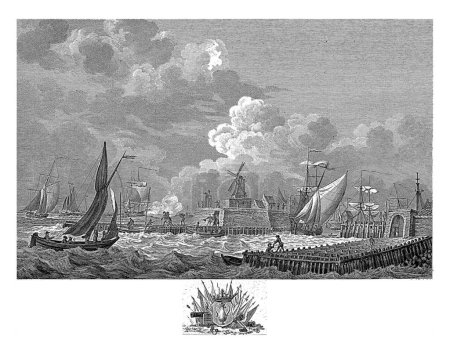 Photo for View of the harbor of Vlissingen, Mathias de Sallieth, after Dirk de Jong, 1779 - 1787 View of the harbor of Vlissingen with various boats. - Royalty Free Image