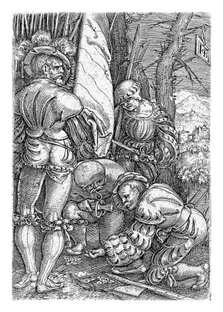 Téléchargez les photos : Soldiers Play Dice, Jacob Binck, 1510-1569, gravé vintage. - en image libre de droit