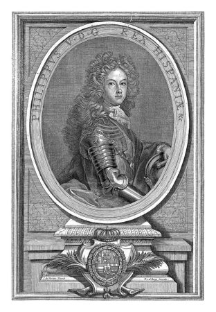 Photo for Portrait of Philip V, King of Spain, anonymous, after J. du Vivien, 1713 - 1737 Portrait of the young Philip V, King of Spain in armor. In edge lettering his name and title. - Royalty Free Image