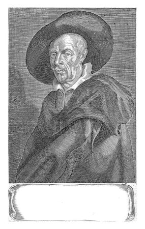 Foto de Retrato del erudito literario flamenco Petrus Vliege, Jan Veenhuysen, 1662 - 1666, grabado vintage. - Imagen libre de derechos