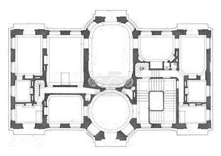 Téléchargez les photos : Plan du premier étage, Carl Albert von Lespilliez, d'après François de Cuvillies (Sr.), 1745 Carte du premier étage d'une maison de campagne. - en image libre de droit