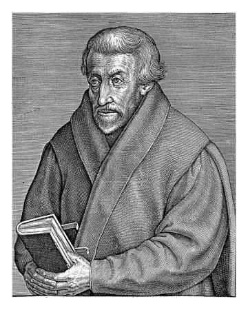 Téléchargez les photos : Portrait de Petrus Canisius, Hieronymus Wierix, 1563 - avant 1619 Il tient un livre dans sa main. Dans la marge, une légende à quatre lignes en latin. - en image libre de droit