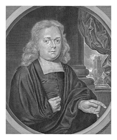 Foto de Retrato de David Flud van Giffen, Adriaen Haelwegh, después de A. Houbraken, después de 1688 - 1697 Retrato a la derecha del teólogo David Flud van Giffen, en un óvalo. - Imagen libre de derechos