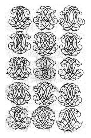 Foto de Quince Monogramas de Letras (FGL-FRL), Daniel de Lafeuille, c. 1690 - c. 1691 De una serie de 29 hojas parcialmente numeradas con monogramas numéricos. - Imagen libre de derechos