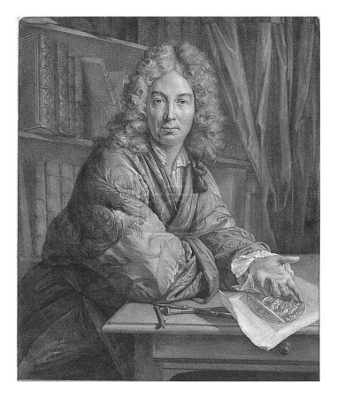 Photo for Portrait of Bernard Picart, Nicolaas Verkolje, after Jean-Marc Nattier, 1714 The draughtsman and engraver Bernard Picart sits at a table and wears an embroidered coat. - Royalty Free Image