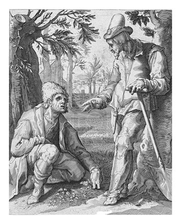 Photo for Two peasants in conversation: Each must weed his own garden, Jacob Matham (attributed to), after Hendrick Goltzius, 1588 - 1592 Two peasants facing each other in a garden. - Royalty Free Image
