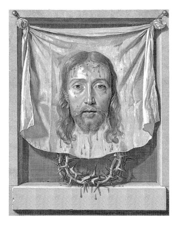 Foto de Sudario de Santa Verónica, Nicolas de Plattemontagne, después de Philippe de Champaigne, 1650 - 1706 El sudario de Santa Verónica con la huella del rostro de Cristo. - Imagen libre de derechos