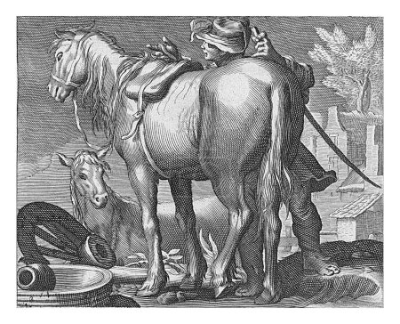 Foto de Caballos, Boetius Adamsz. Bolswert, después de Abraham Bloemaert, 1611 - 1661, grabado vintage. - Imagen libre de derechos