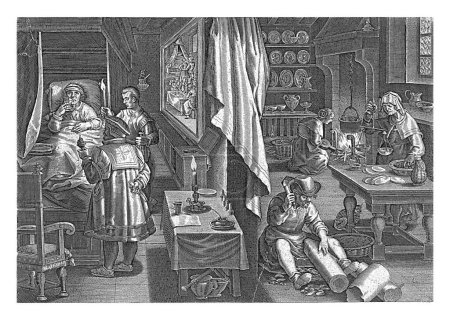 Téléchargez les photos : Médecine contre la syphilis, Philips Galle (attribué à l'atelier de), d'après Jan van der Straet, v. 1589 - c. 1593 Brassage et administration d'un médicament contre la syphilis. - en image libre de droit