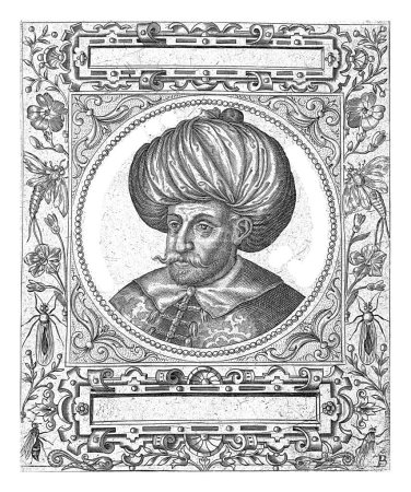 Foto de Retrato del sultán Muchemetes Bayazid, Theodor de Bry, según Jean Jacques Boissard, 1596 Retrato redondo del sultán modelado a partir de una moneda. - Imagen libre de derechos