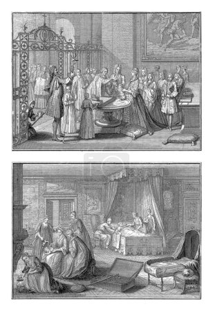 Photo for Catholic Baptism by a Priest / Catholic Baptism by a Midwife, Bernard Picart (workshop of), 1722 - 1727 Sheet with two representations of a Roman Catholic baptism. - Royalty Free Image