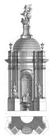 Téléchargez les photos : Fontaine avec vol de Proserpina, inconnu, d'après François de Cuvillies (Sr.), 1745 Conception et plan d'une fontaine avec le vol de Proserpina au sommet. - en image libre de droit