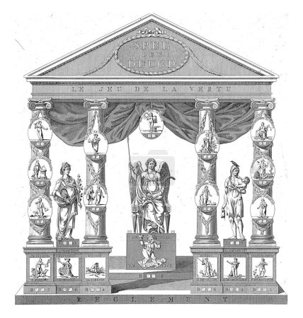 Photo for Dice game with rules, Jan Gerritsz. Visser, after Jan Voorman, 1798 Above personifications of vices and virtues in a classical building with Ionic columns and a pediment. - Royalty Free Image
