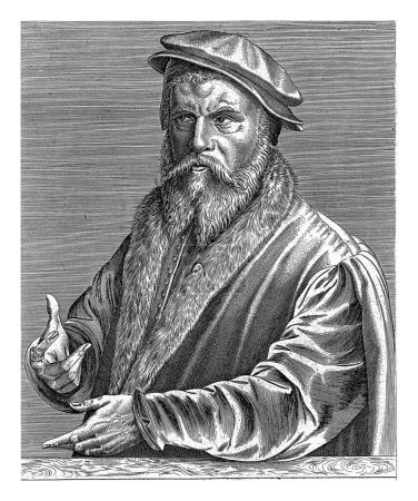 Foto de Retrato del pintor Joos van Cleve, Wierix (atribución rechazada), 1600 - 1650 Sobre la persona retrató una línea con información biográfica en latín. - Imagen libre de derechos