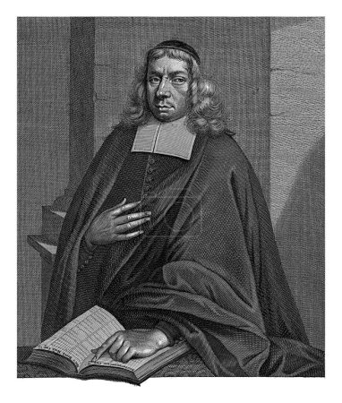Téléchargez les photos : Portrait du prédicateur Johannes Colerus, à l'âge de 40 ans, Jan Jacobsz. Wielant, d'après Johann Friedrich Bodecker, 1687 Il pointe une ligne dans une Bible ouverte. - en image libre de droit