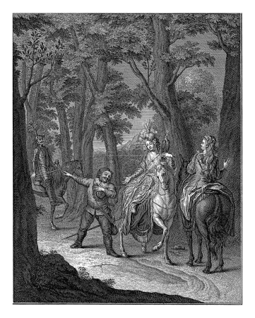 Téléchargez les photos : Sancho salue une duchesse pendant la chasse, Jacob van der Schley, d'après Charles-Antoine Coypel, 1742 Sancho salue une duchesse qui aime chasser. - en image libre de droit