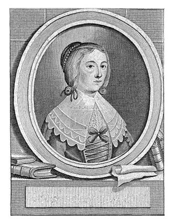 Photo for Bust of Anna Maria van Schurman, scholar, poet and artist, right in oval frame. Below is a list of some books. - Royalty Free Image