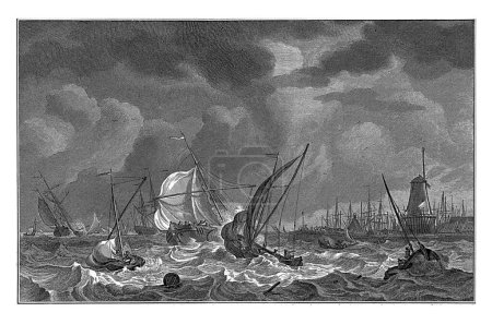 Foto de Storm on the IJ, 1776, Noach van der Meer (II) (atribuido a), después de Hendrik Kobell, 1787 Storm on the IJ in Amsterdam near the Blaauwhoofd bulwark, 21 de noviembre de 1776. - Imagen libre de derechos